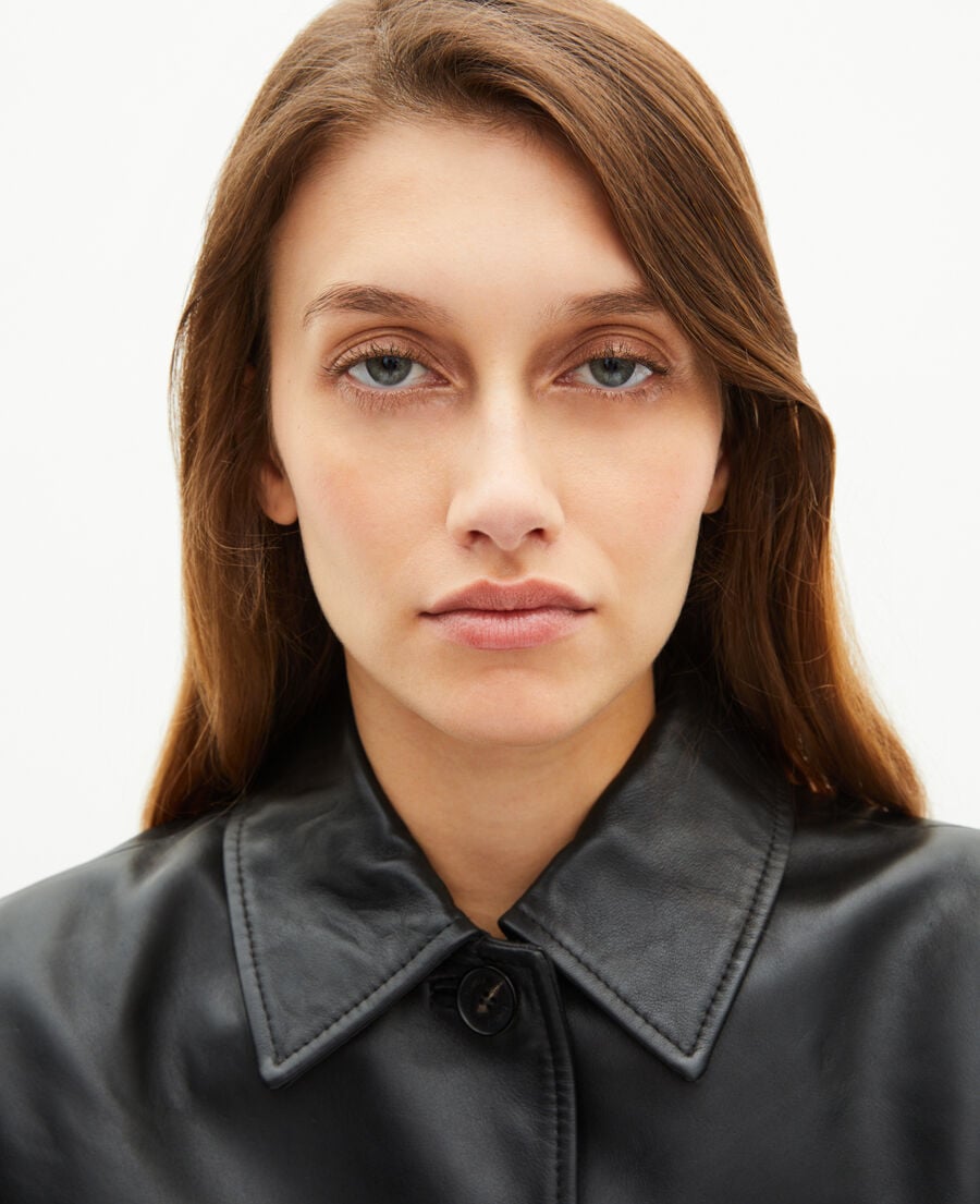 The Kooples WOMEN BLACK black leather coat