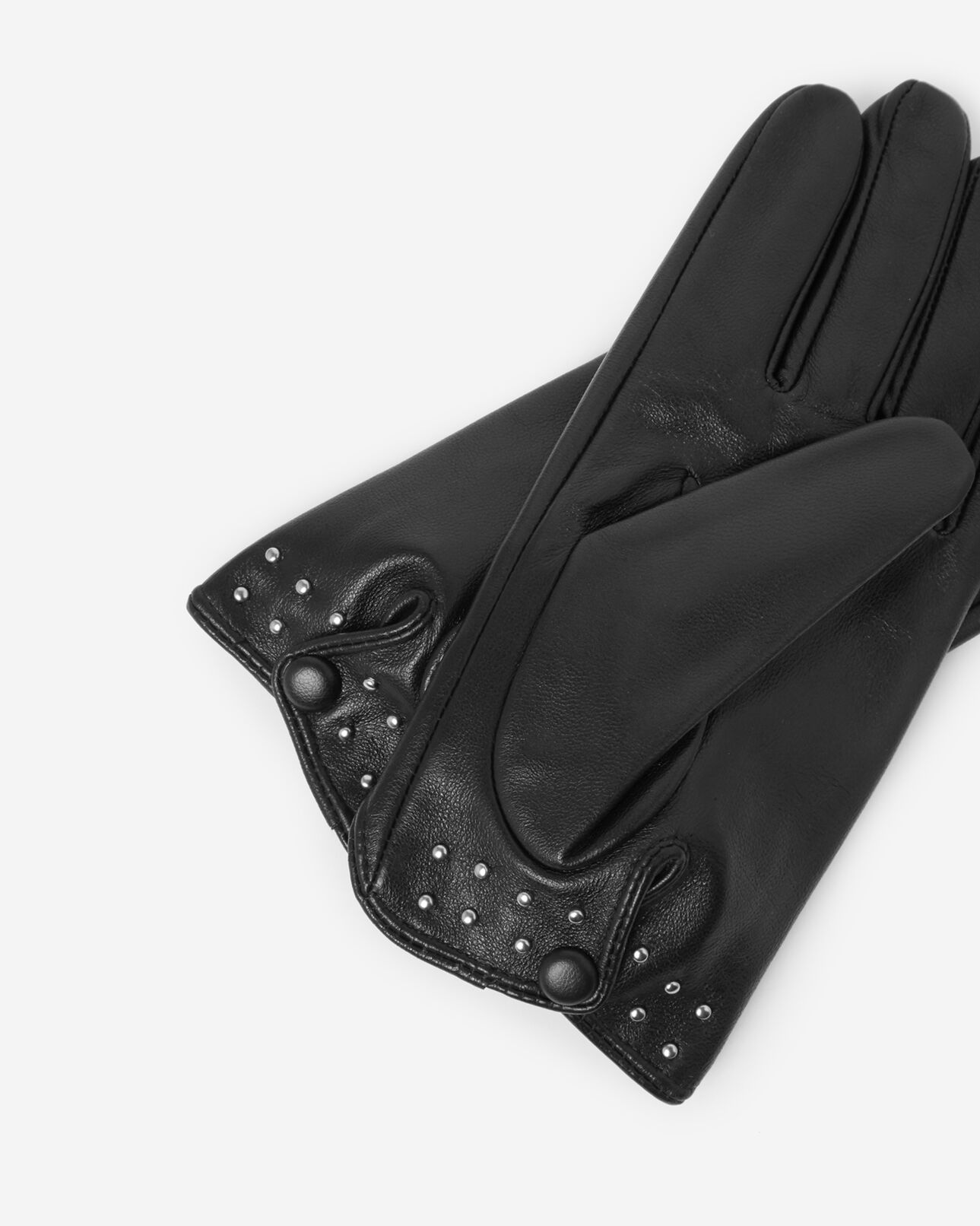 The Kooples FEMME BLACK gants cuir noir détails cloutés