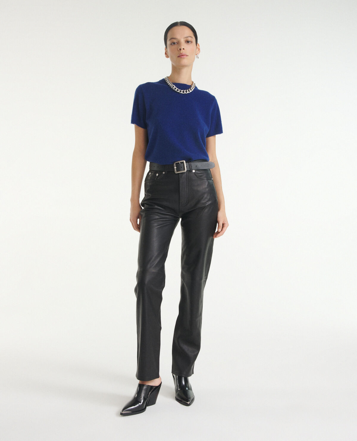 Straight black five pockets leather pants The Kooples