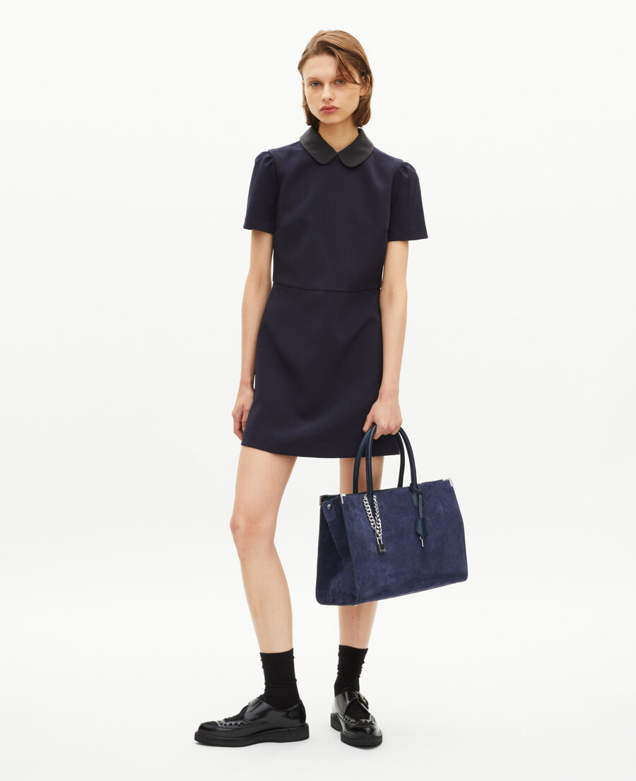 The Kooples WOMEN NAVY ming l tote bag in navy suede