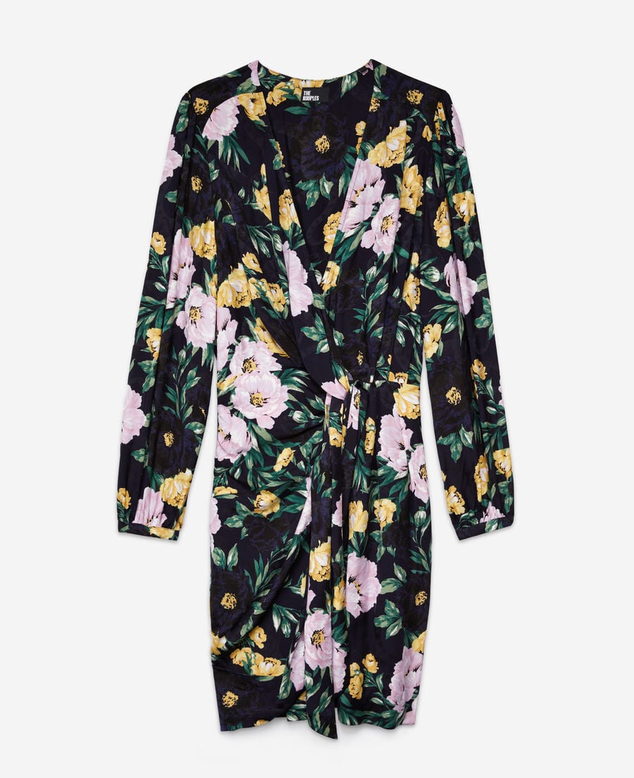 The Kooples FEMME LIGHT PINK / DARK NAVY robe courte fleurie avec drapé