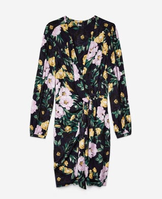 The Kooples FEMME LIGHT PINK / DARK NAVY robe courte fleurie avec drapé