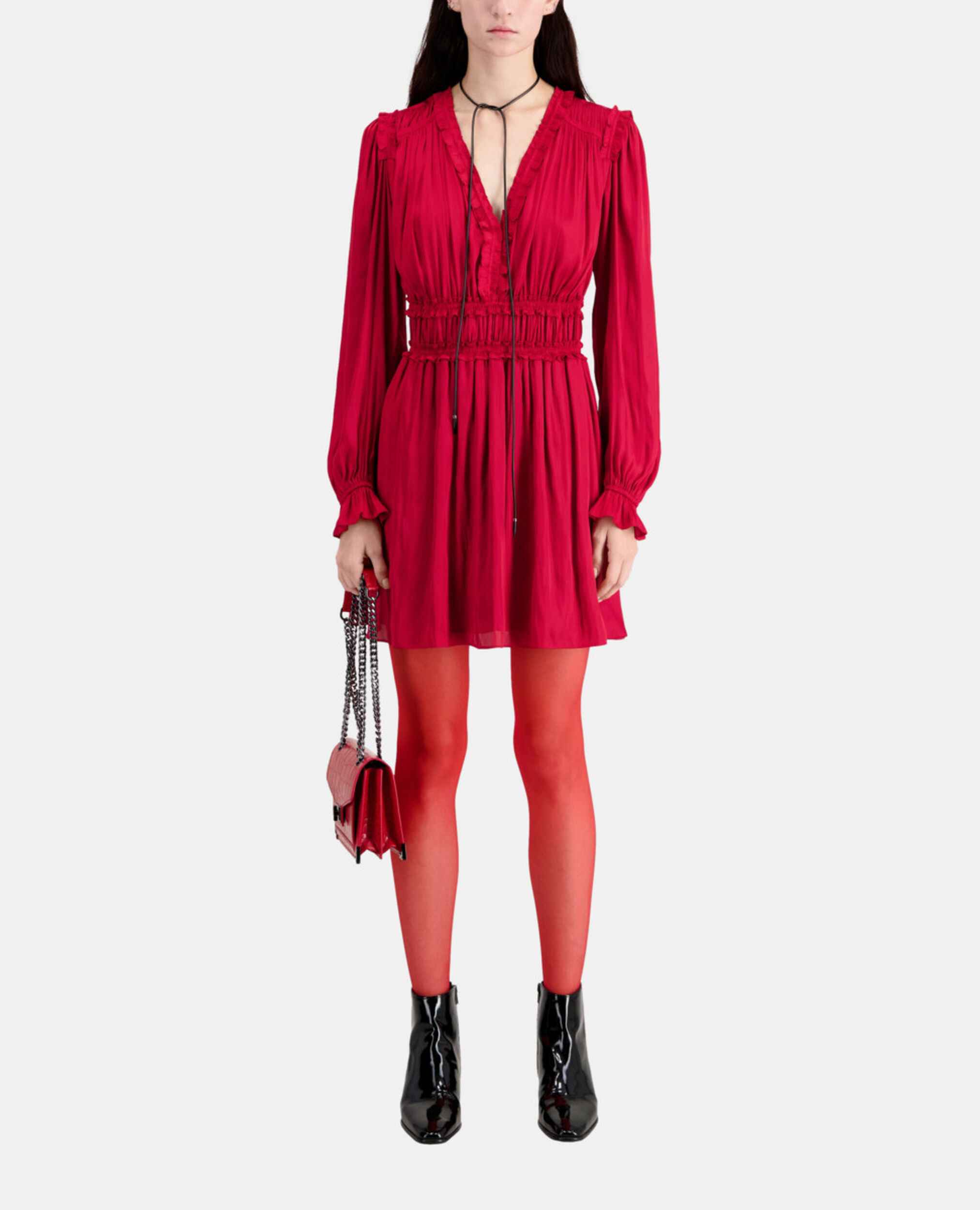 Rotes kurzes Kleid mit Raffungen, LIGHT BURGUNDY, hi-res image number null