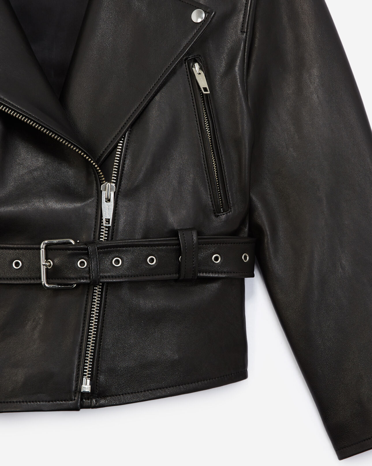 The Kooples FEMME BLACK blouson cuir noir ceinturé style biker