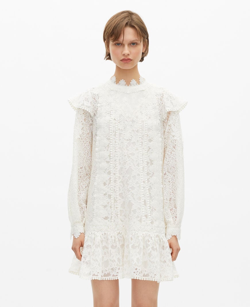 The Kooples WOMEN ECRU short dress in ecru lace