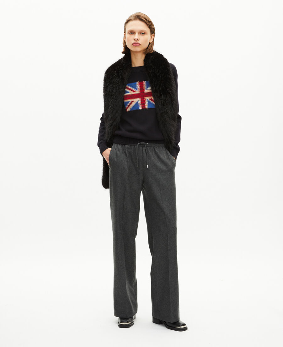 The Kooples WOMEN GREY dark grey flannel wide-leg pants