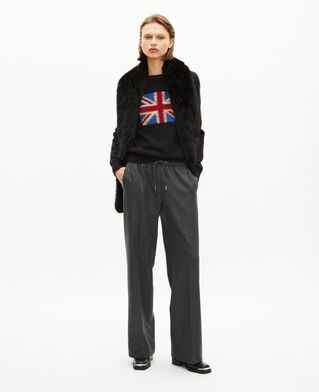 The Kooples WOMEN GREY dark grey flannel wide-leg pants