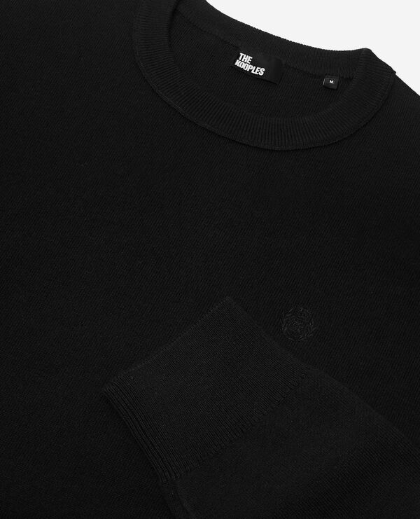 The Kooples HOMME BLACK pull col rond en laine mérinos noir