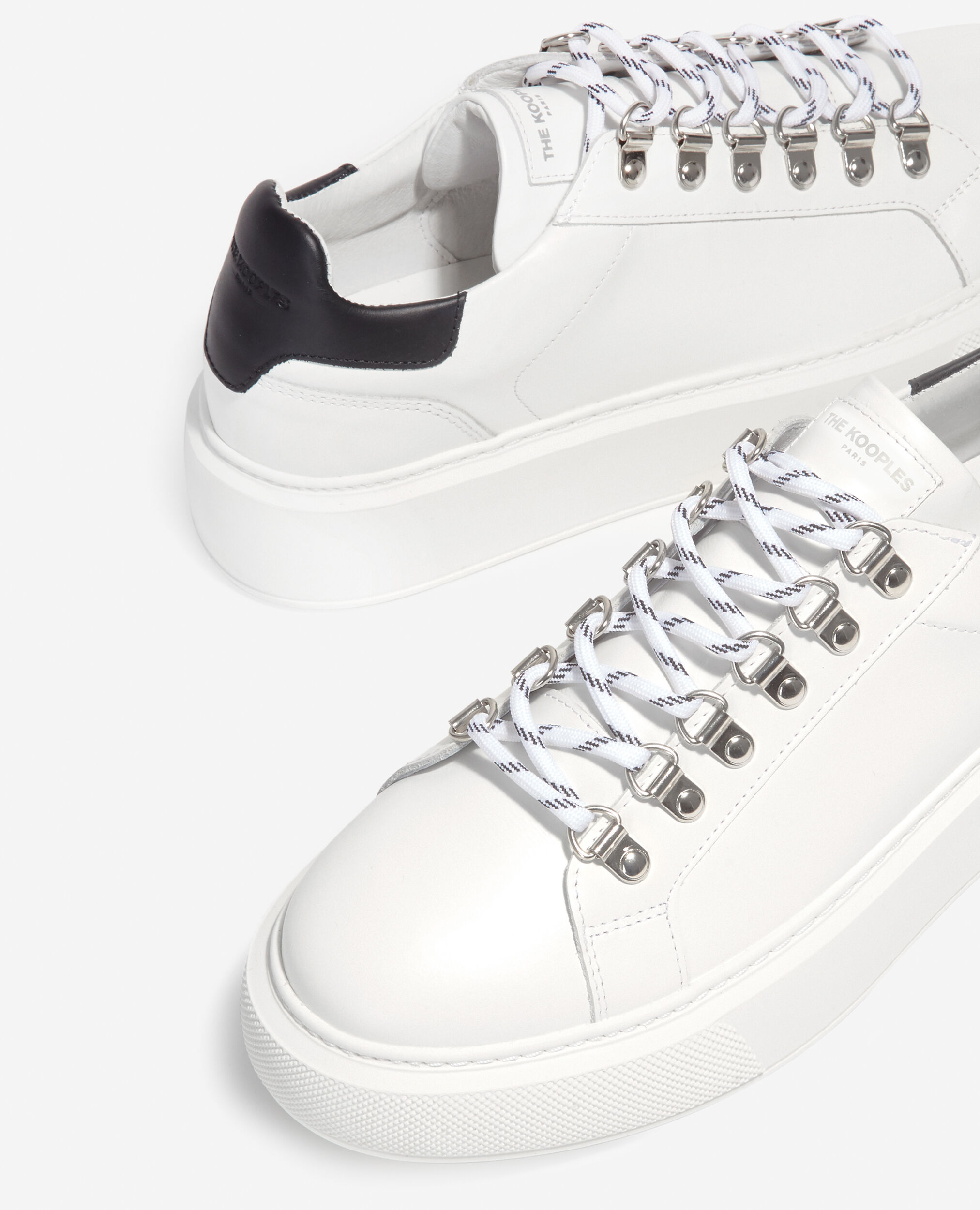 White smooth leather sneakers with detail, WHITE / BLACK, hi-res image number null
