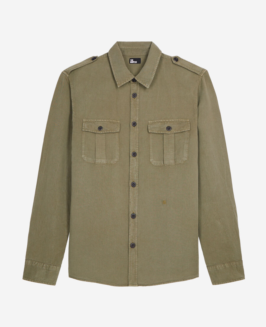 The Kooples HOMME KAKI chemise en lyocell et lin kaki