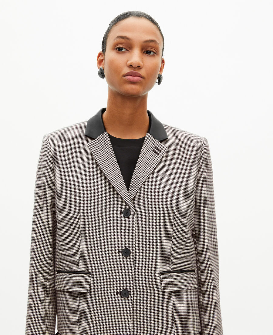 The Kooples WOMEN BLACK GREY short black and white houndstooth tailored jacket