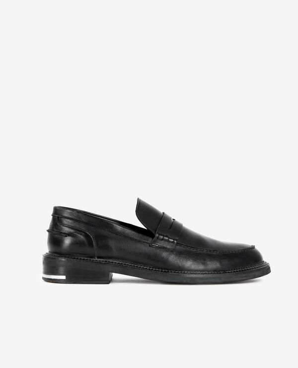 penny loafers in black leather