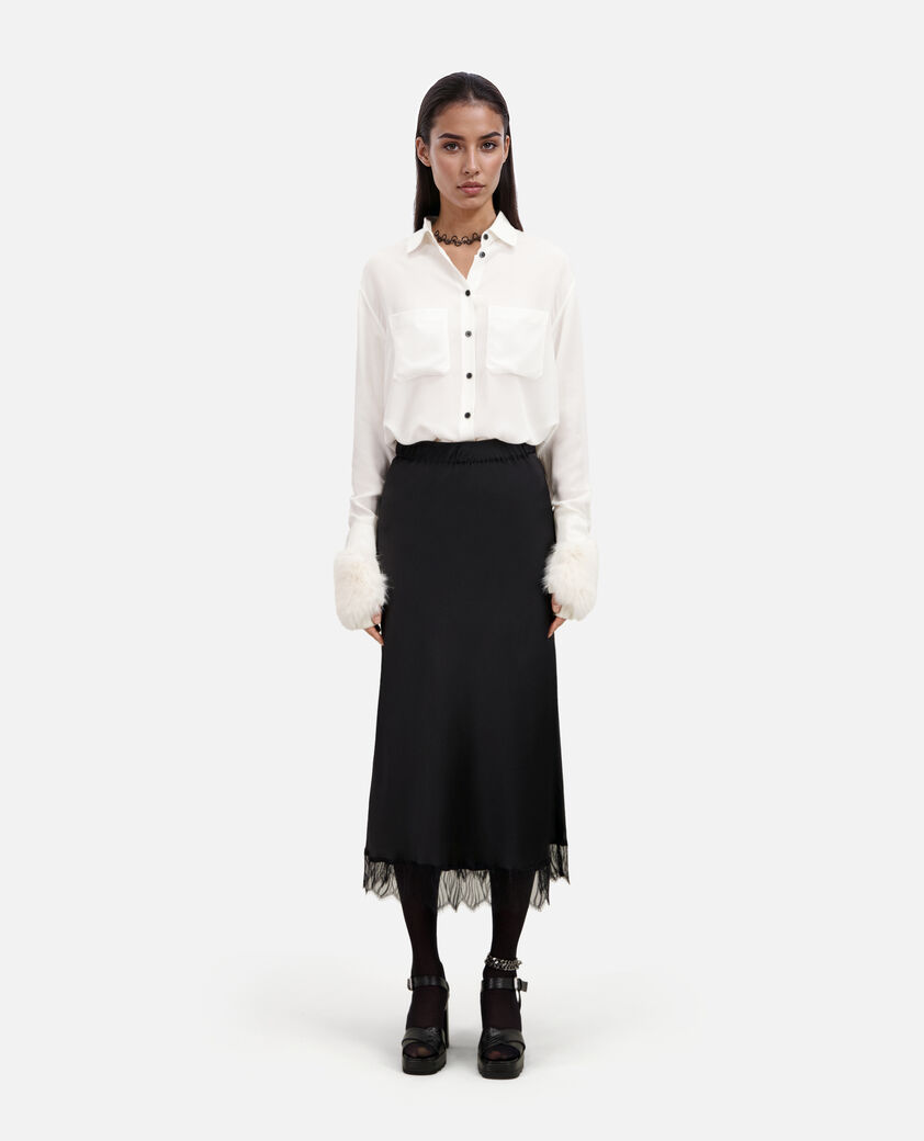 The Kooples FEMME BLACK jupe longue avec détails en dentelle noire