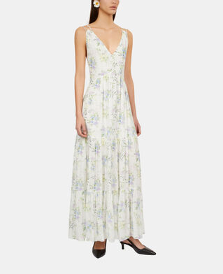 The Kooples FEMME LIGHT BLUE/WHITE robe longue fleurie avec laçage