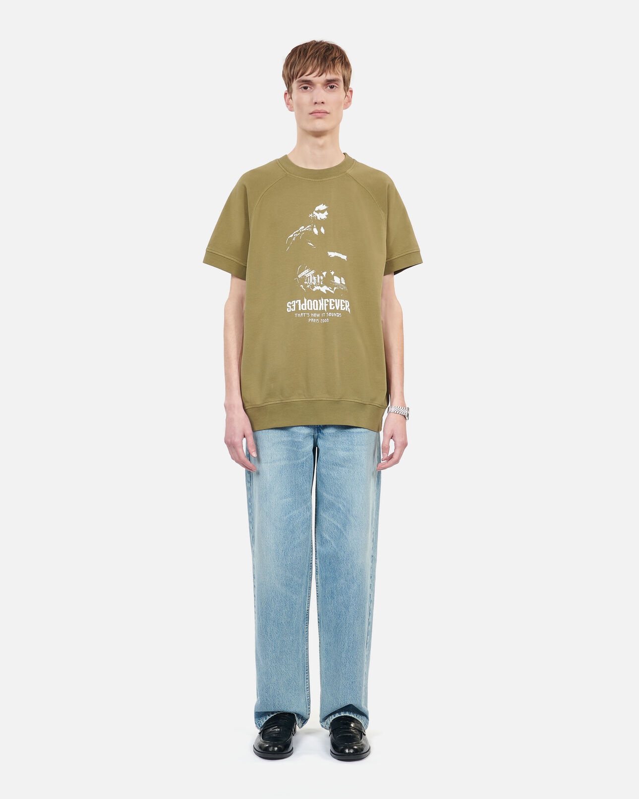 The Kooples MEN OLIVE khaki short-sleeved sweatshirt kooples fever serigraphy