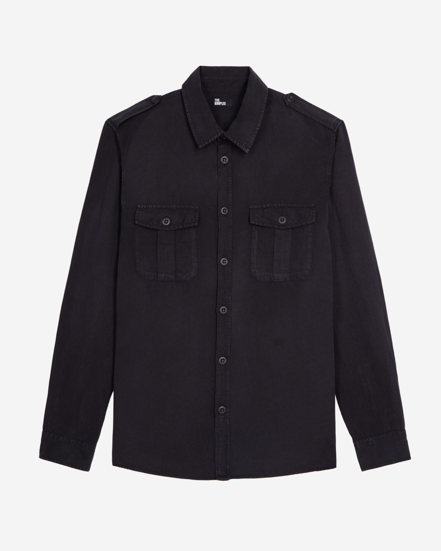 Black lyocell and linen shirt, BLACK, hi-res image number null