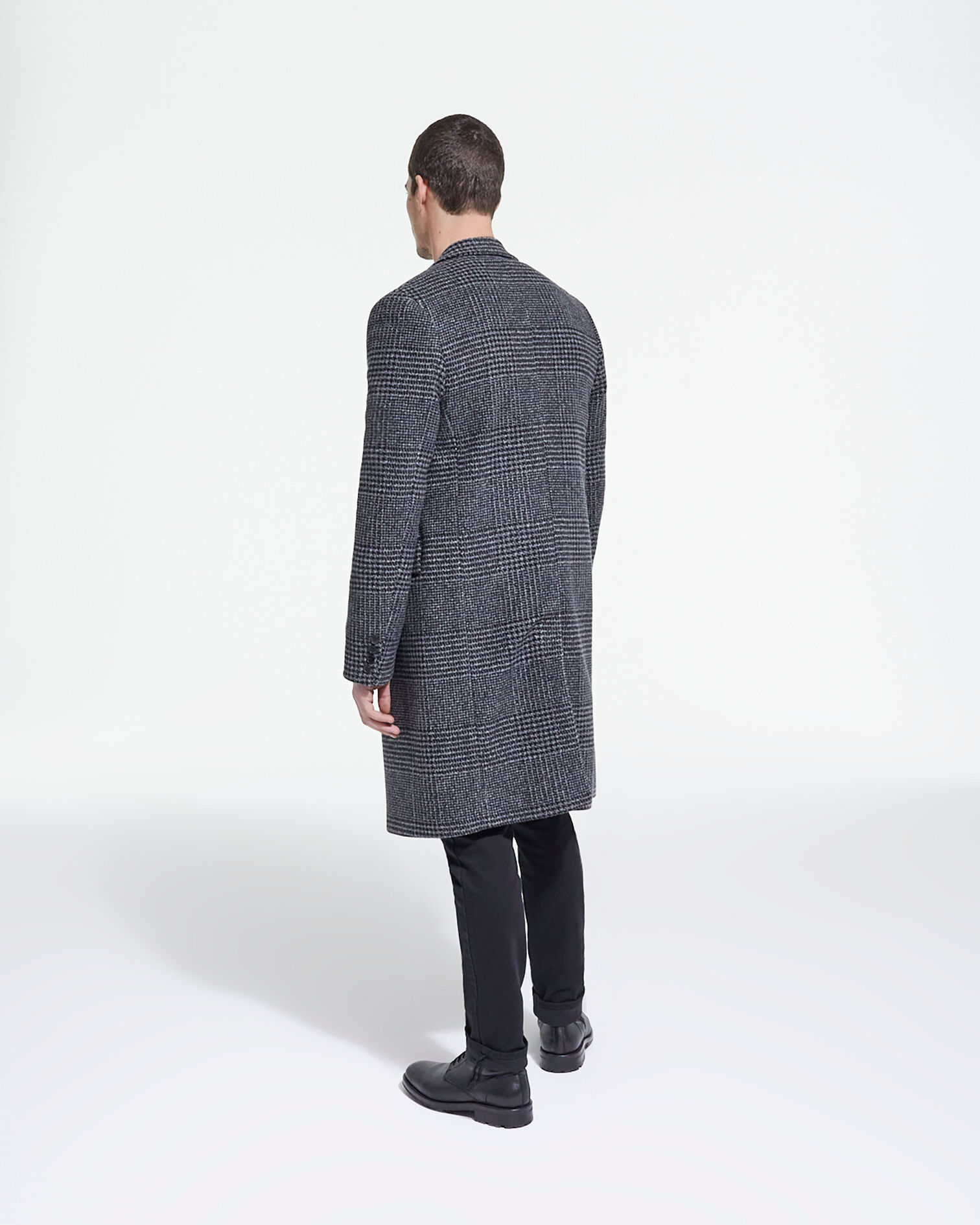 Manteau long en laine à carreaux, DARK GREY, hi-res image number null
