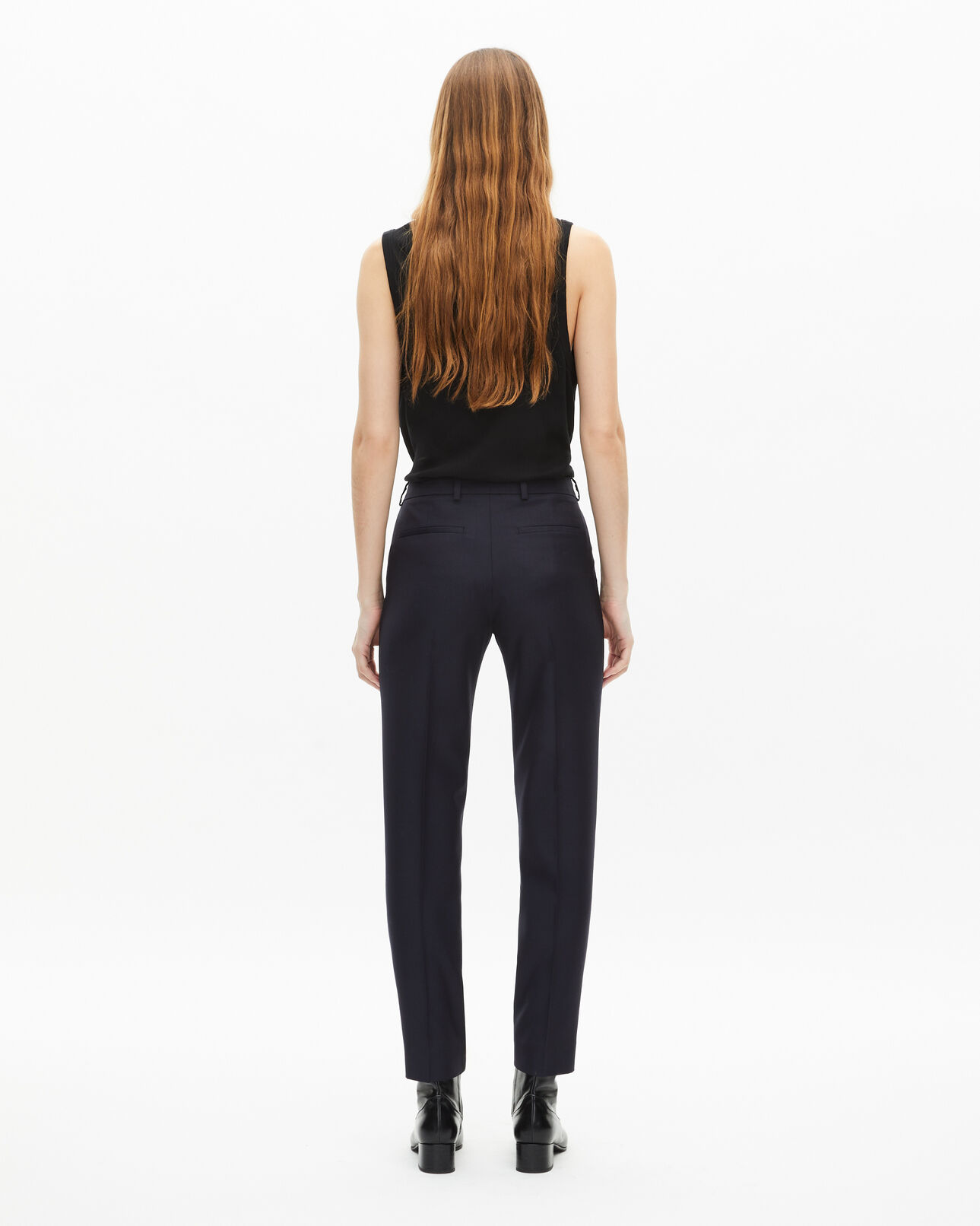 The Kooples WOMEN NAVY navy blue wool tailored trousers with a slim fit
