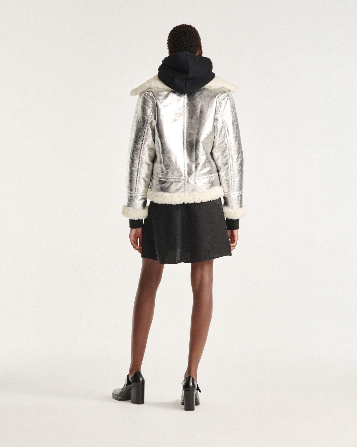 Silver faux fur bomber jacket, SILVER, hi-res image number null