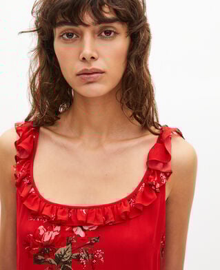 The Kooples F RED / GREEN red floral print long dress with ruffles