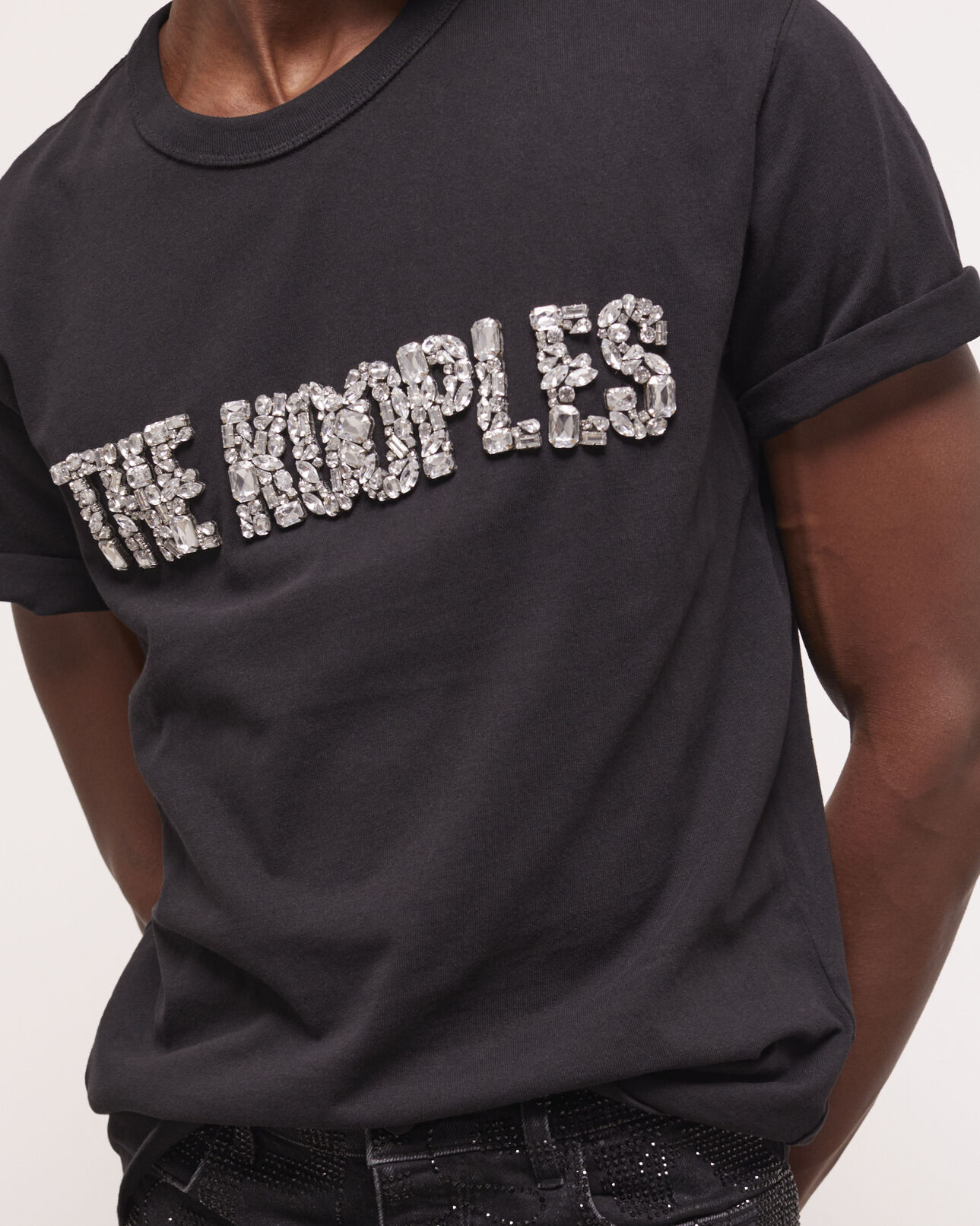 The Kooples HOMME BLACK t-shirt homme à logo strass noir