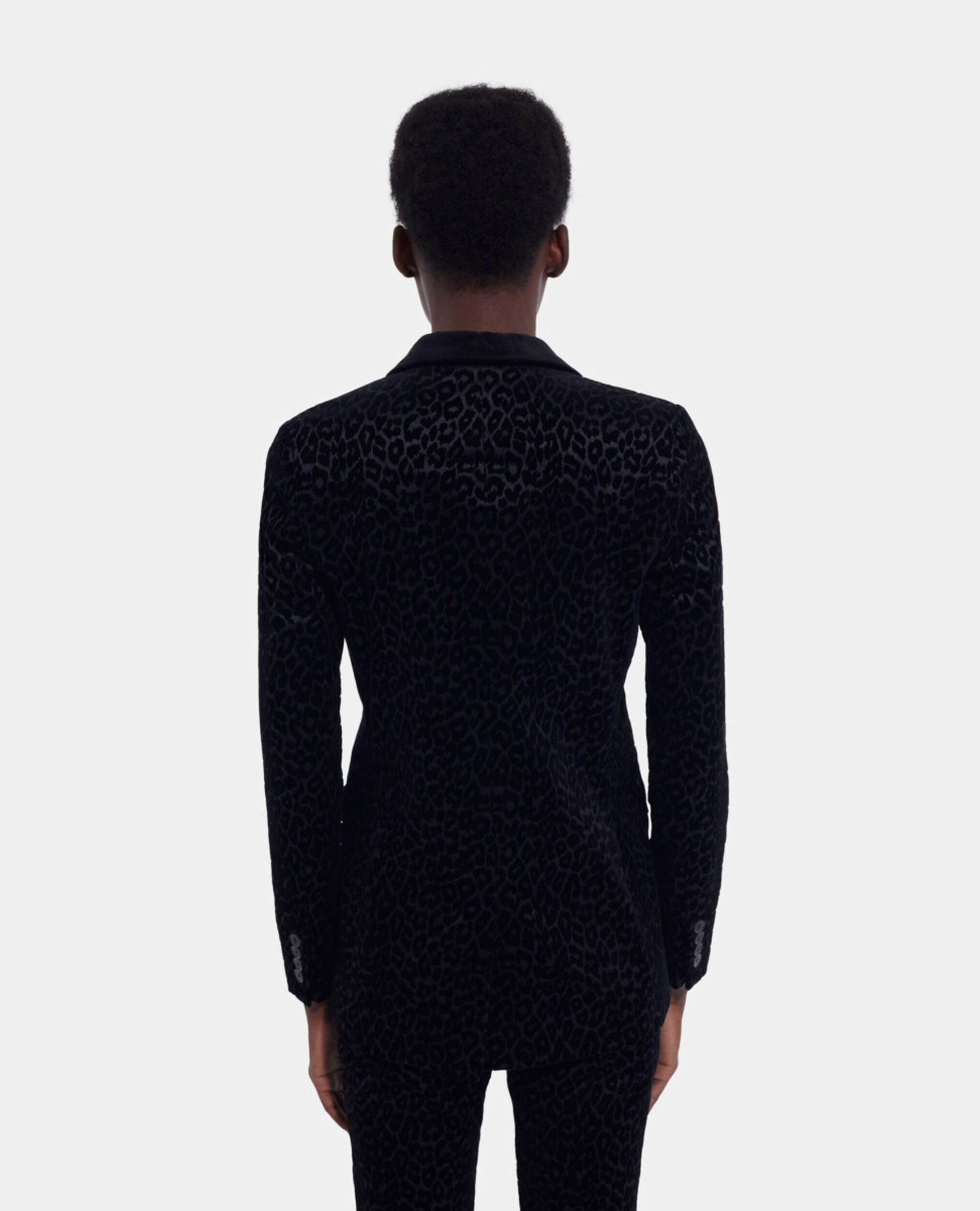 Black velvet suit jacket with leopard print, BLACK, hi-res image number null