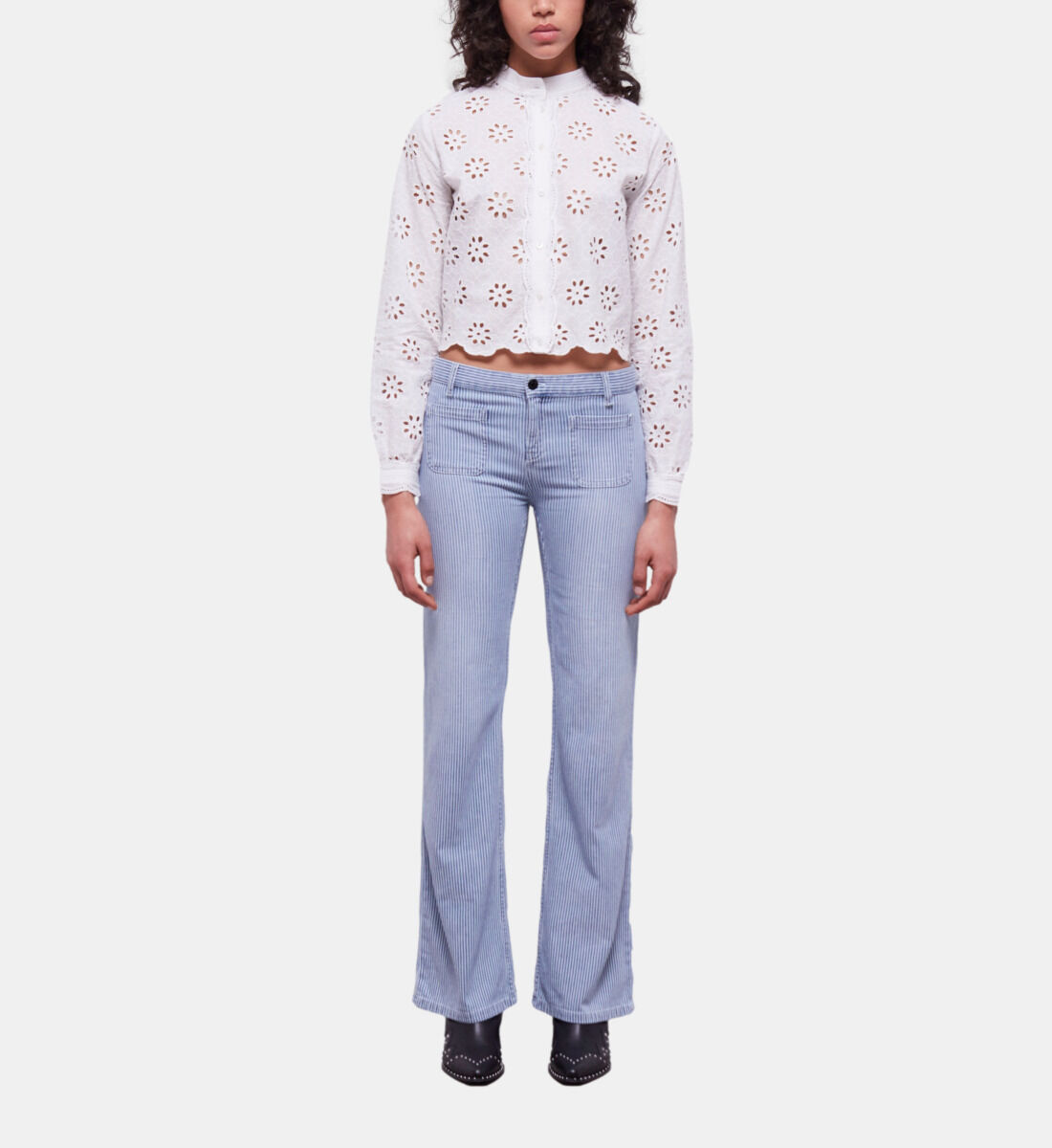 Light blue and white striped jeans best sale
