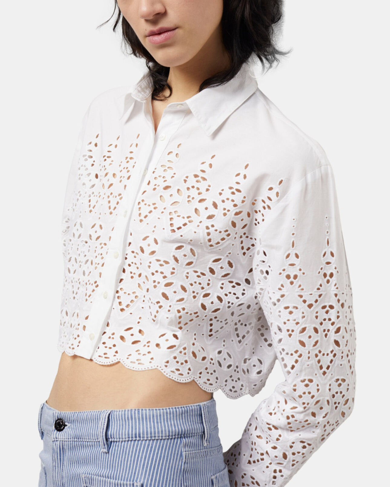 The Kooples DAMEN WHITE kurzes, weißes hemd mit englischer stickerei