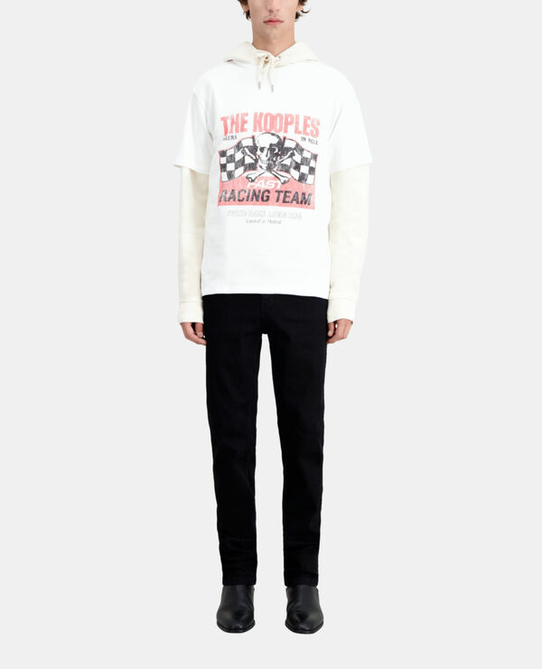 men's white t-shirt with racing skull serigraphy
