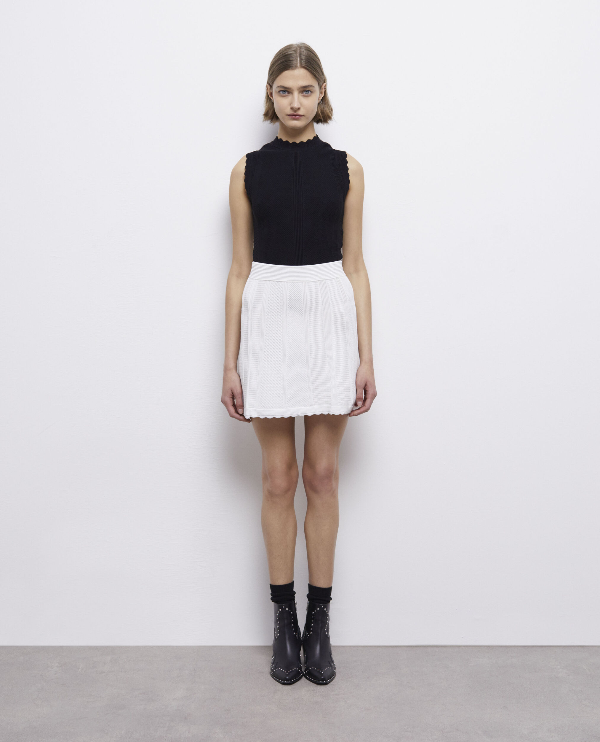 Short white knit skirt, WHITE, hi-res image number null