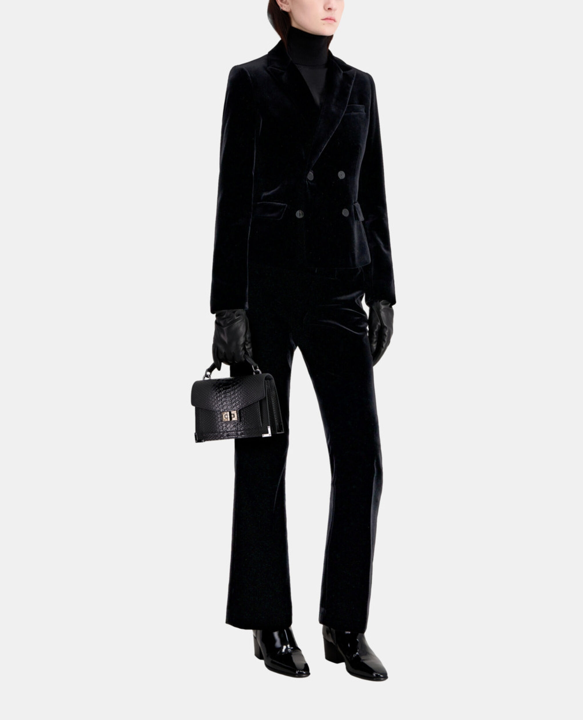 Veste tailleur courte en velours noir, BLACK, hi-res image number null
