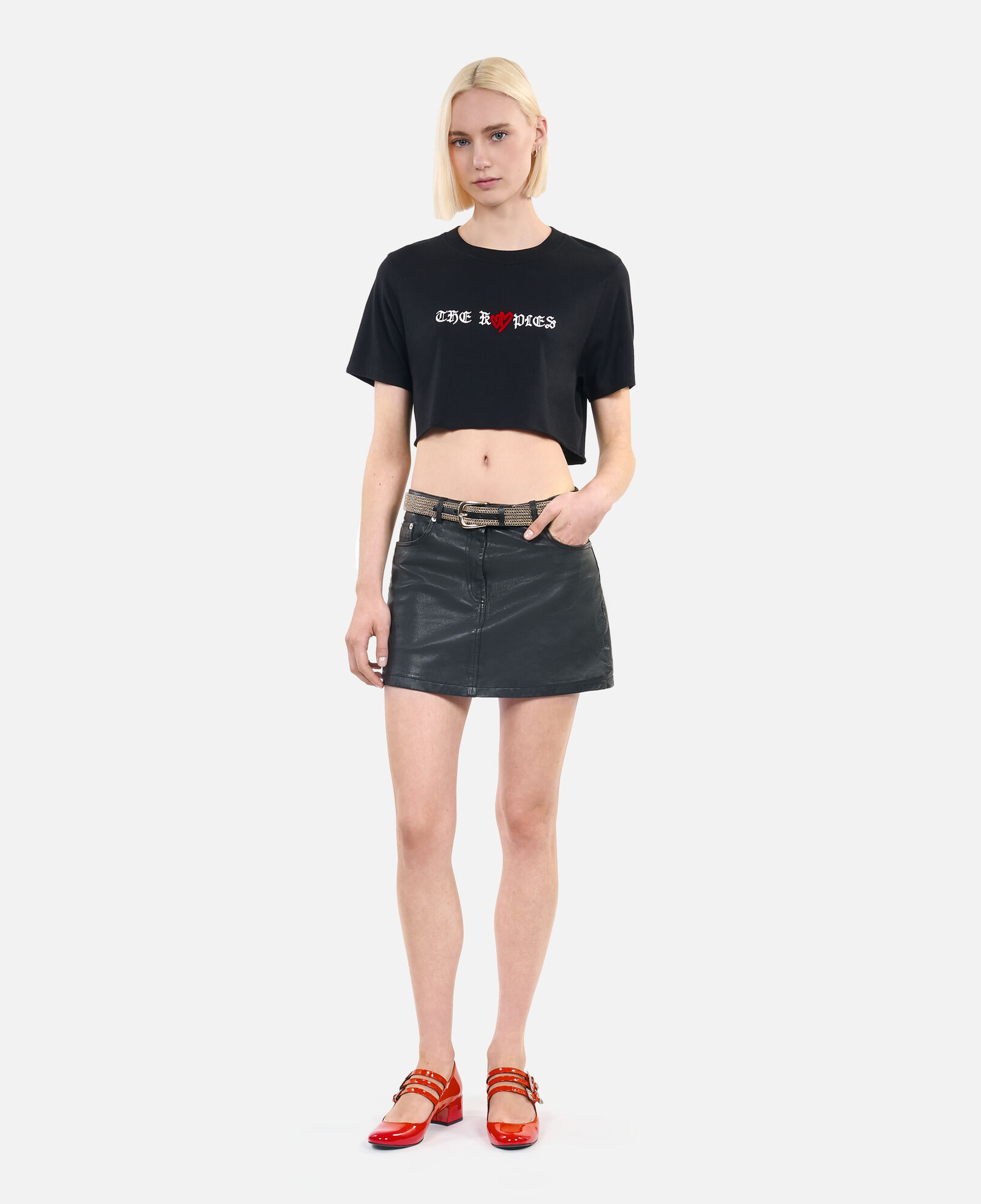The Kooples DAMEN BLACK schwarzes t-shirt mit twin hearts-siebdruck