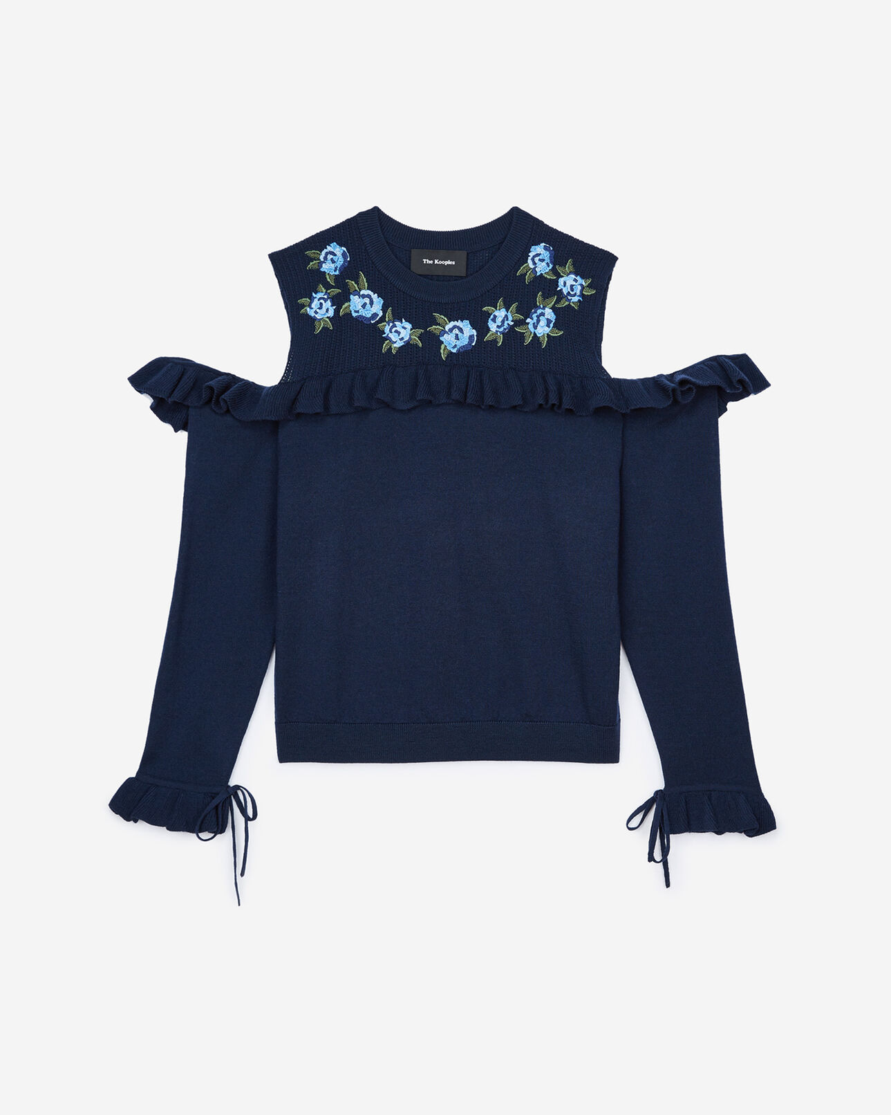 The Kooples DAMEN NAVY marineblauer merinopullover mit stickerei