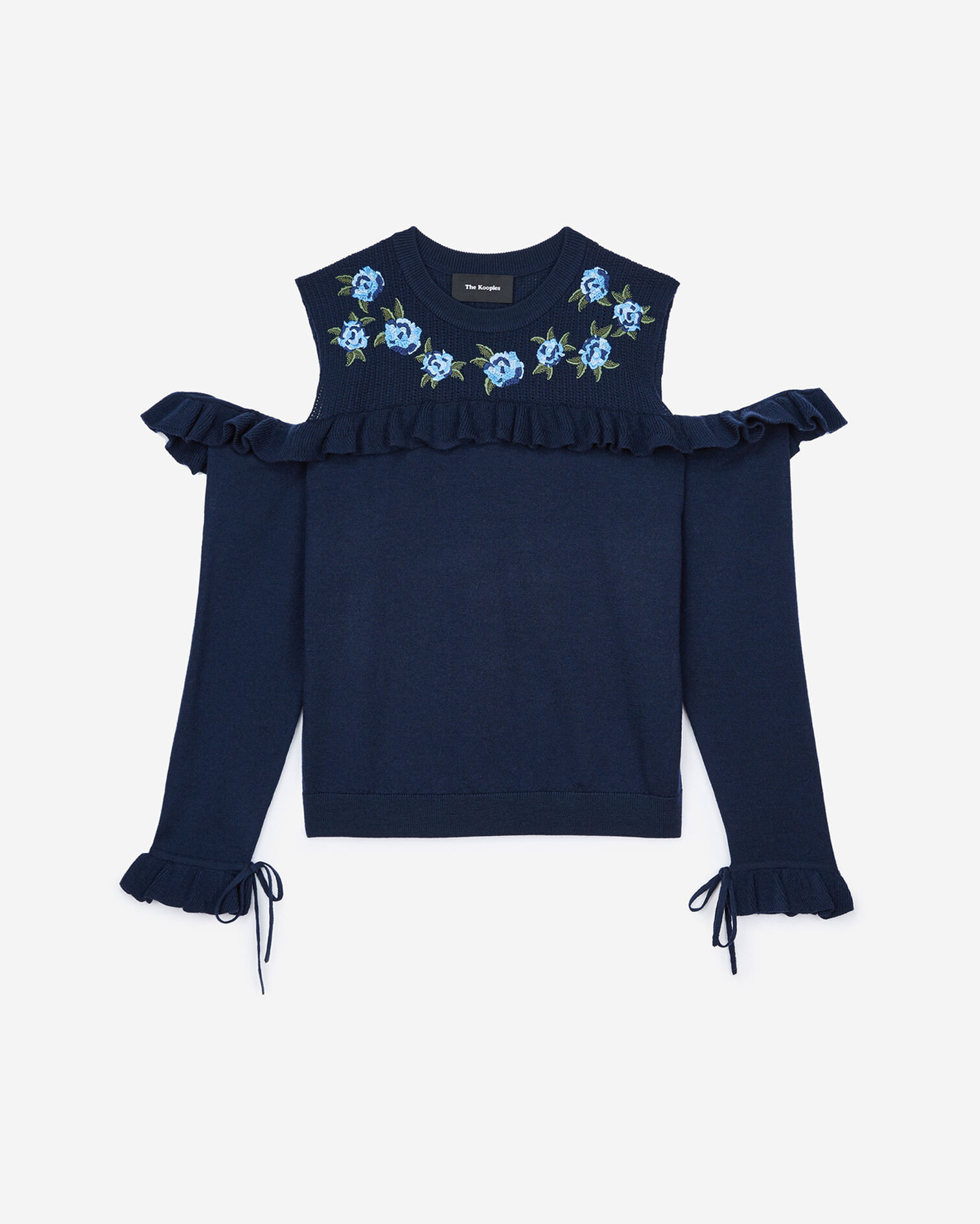 Navy merino pullover with embroidery, NAVY, hi-res image number null