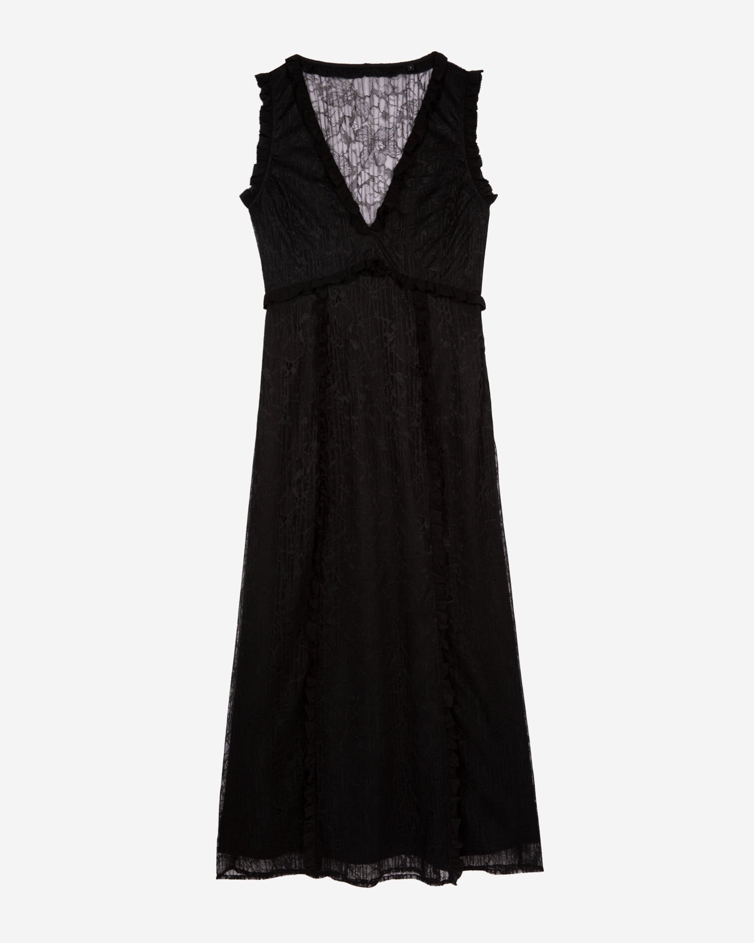 Langes Kleid mit schwarzer Spitze, BLACK, hi-res image number null