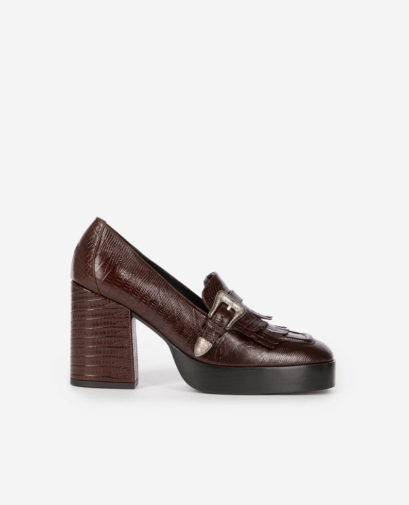 The Kooples WOMEN BROWN brown leather heeled loafers