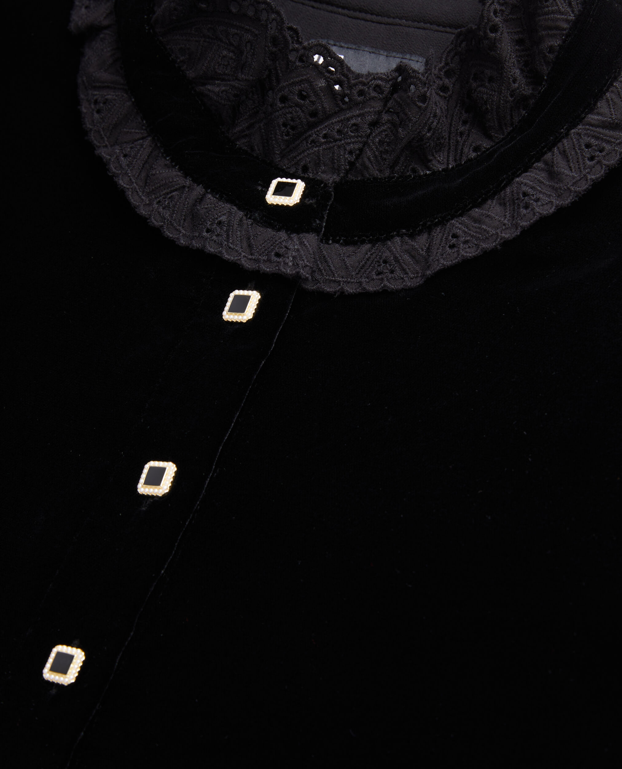 Robe courte noire en velours avec boutons bijoux, BLACK, hi-res image number null