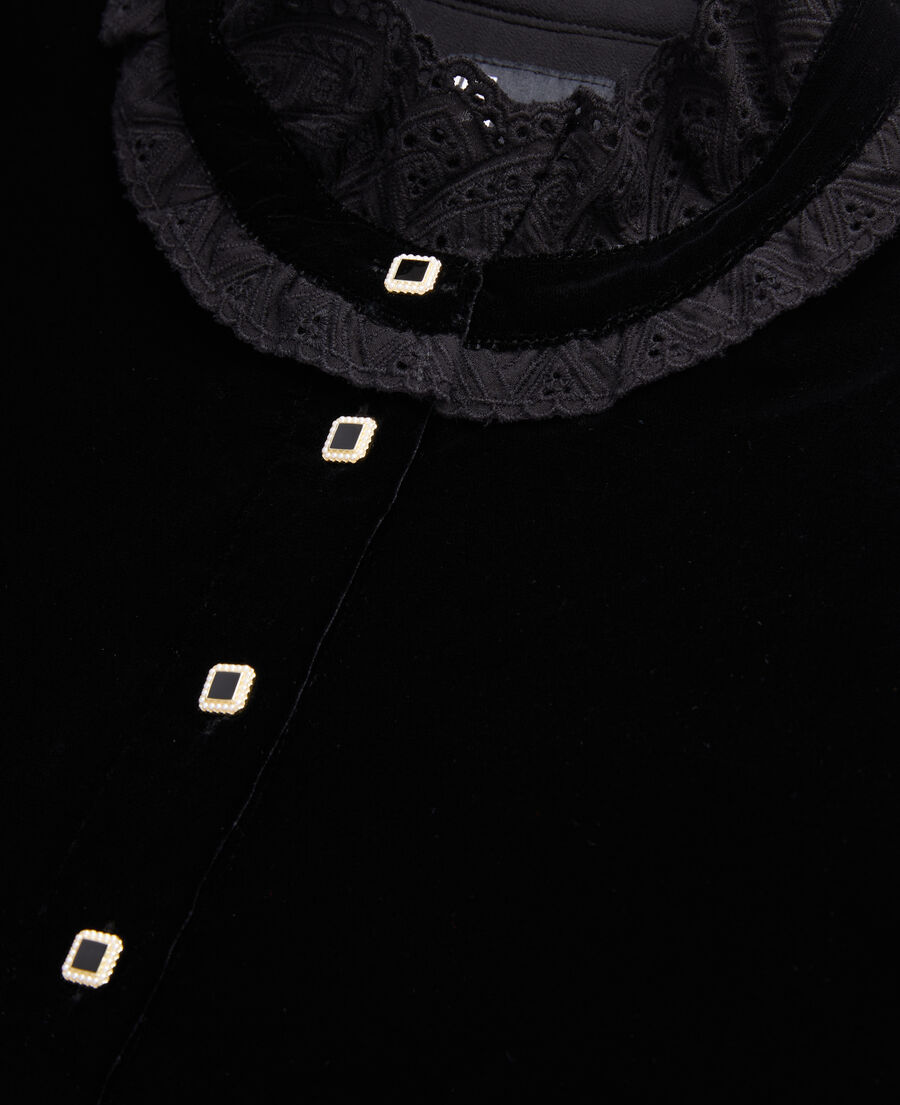robe courte noire en velours avec boutons bijoux