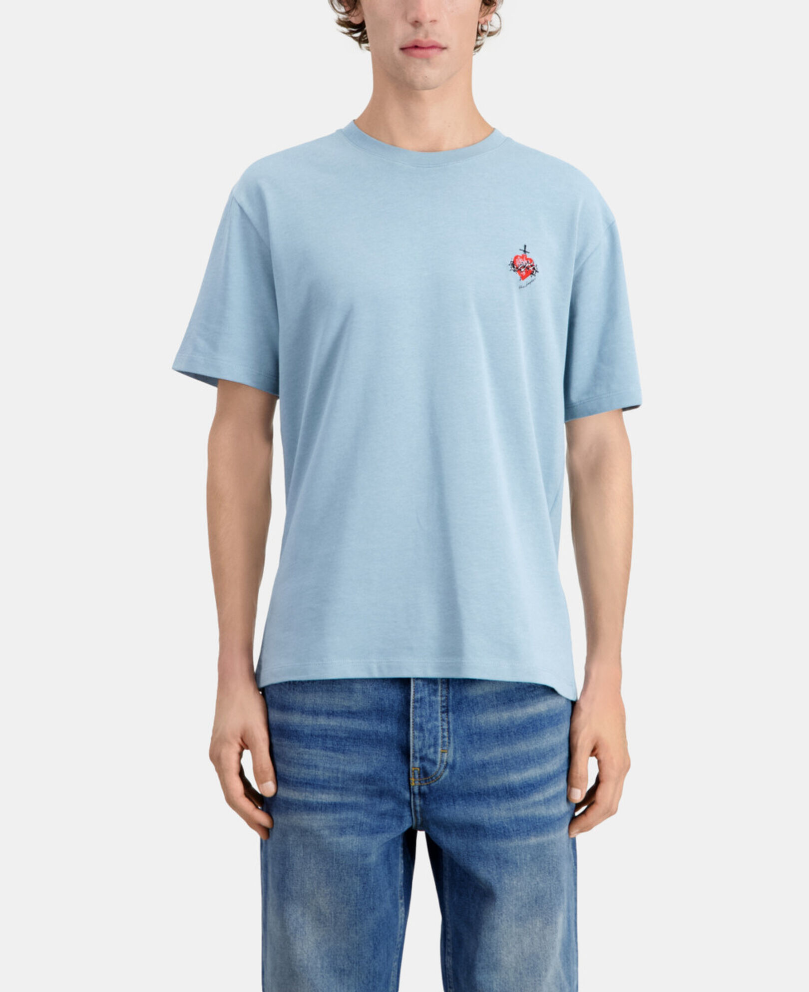 The Kooples MEN BLUE GREY blue t-shirt with dagger through heart embroidery