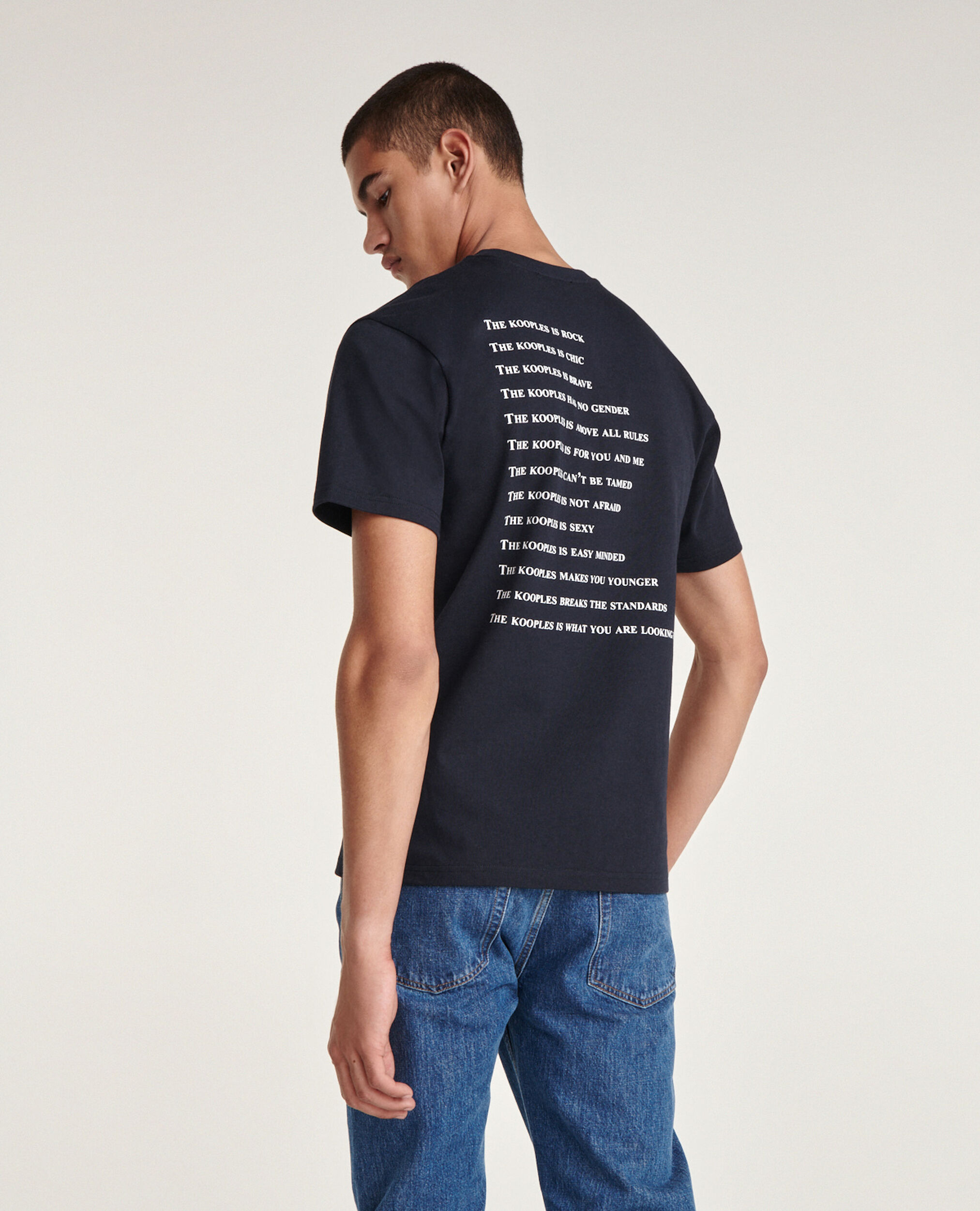 NAVY COTTON T-SHIRT WITH PRINT WHAT IS, NAVY, hi-res image number null
