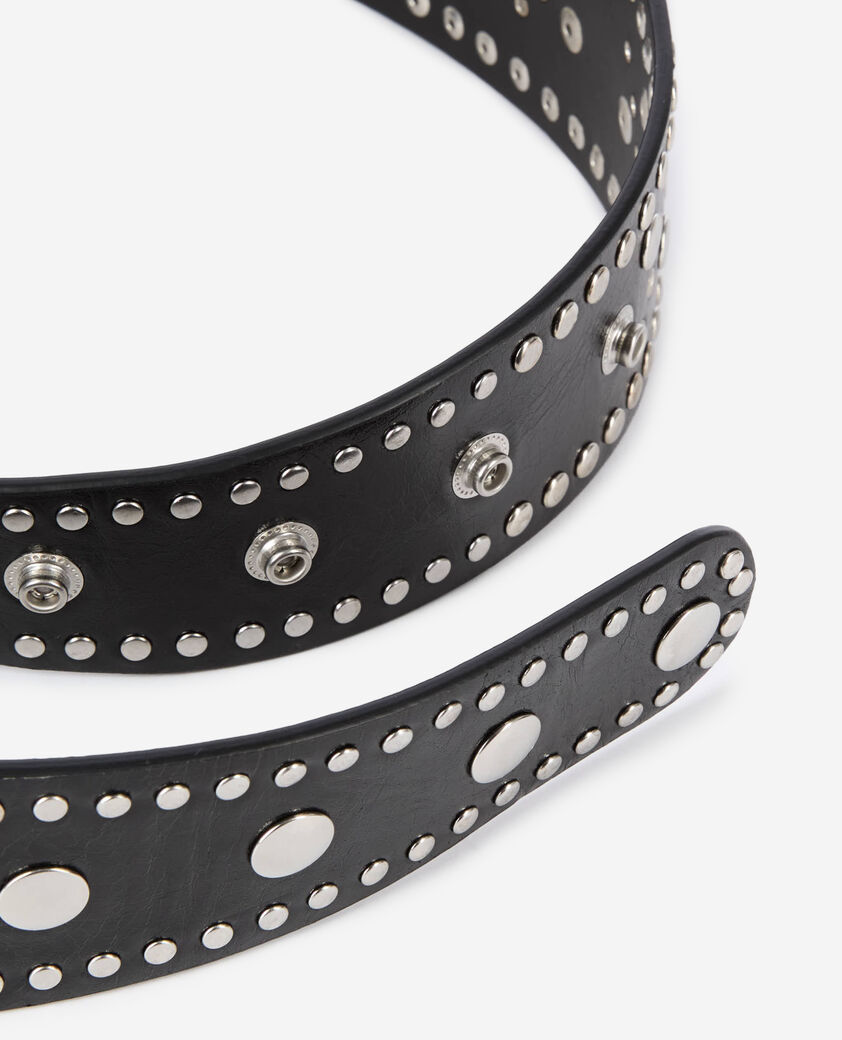 The Kooples FEMME BLACK ceinture large clout&eacute;e en cuir noir