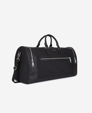 The Kooples HOMME BLACK sac weekend en cuir et toile noir