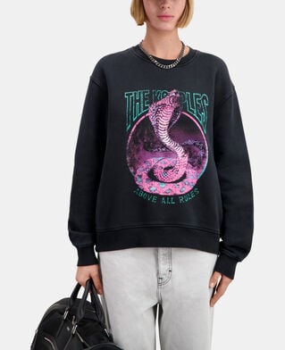 The Kooples WOMEN BLACK WASHED women's black sweatshirt with cobra serigraphy