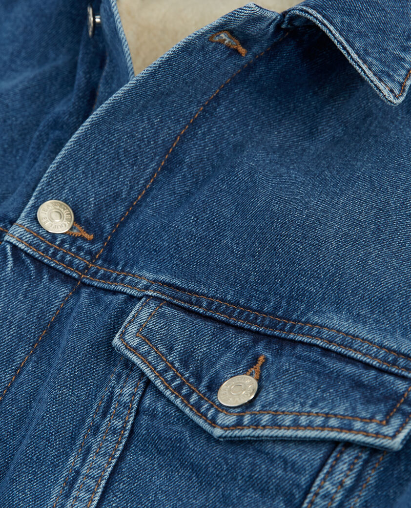 The Kooples HERREN BLUE WASHED jeansjacke blau schaffellfutter