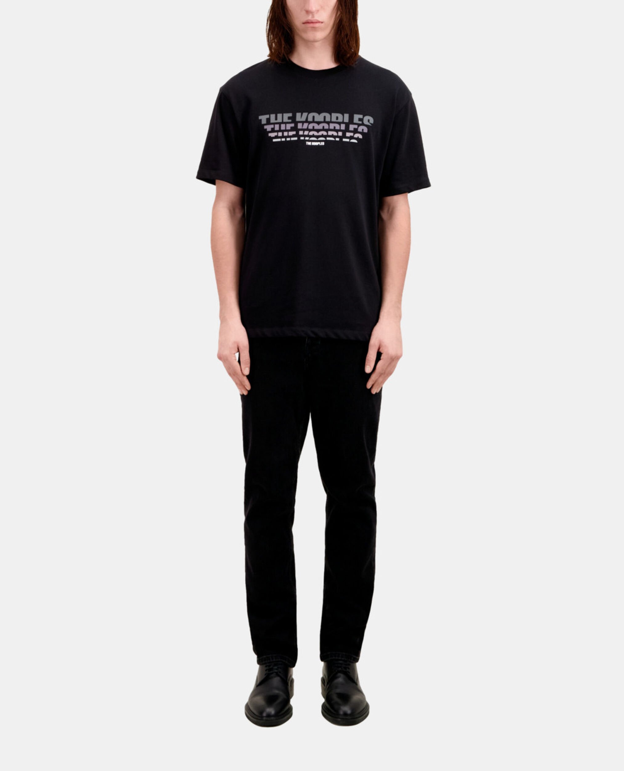 Men's black t-shirt with color gradient logo serigraphy, BLACK, hi-res image number null