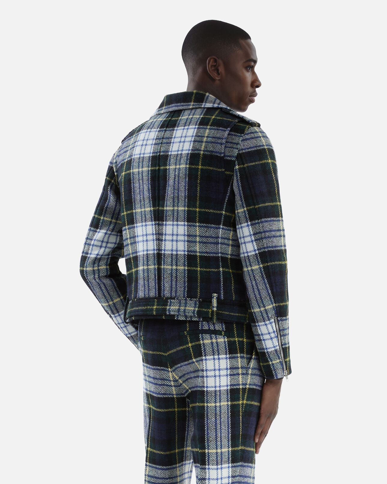 The Kooples HERREN GREEN-WHITE karierte bikerjacke aus wolle the kooples x harris tweed