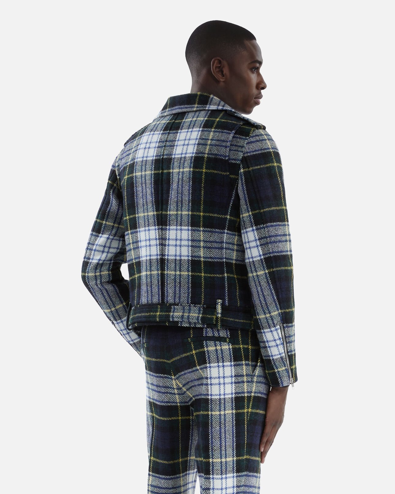 The Kooples HERREN GREEN-WHITE karierte bikerjacke aus wolle the kooples x harris tweed