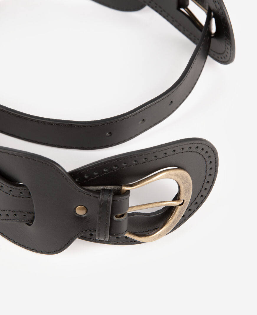 The Kooples WOMEN BLACK black leather belt with buckles