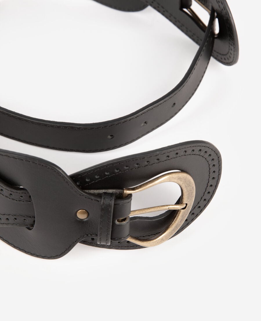 The Kooples WOMEN BLACK black leather belt with buckles