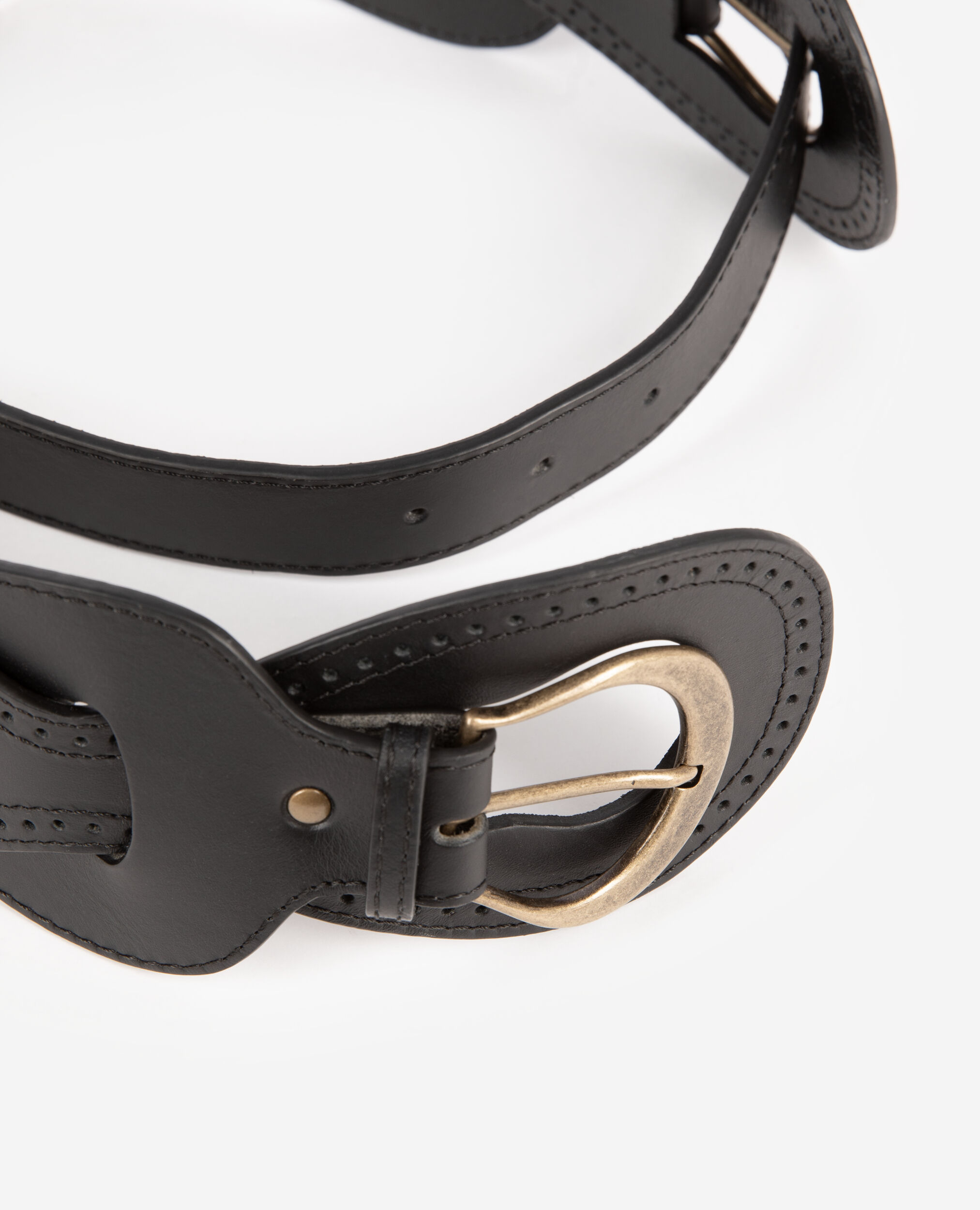 Black leather belt with buckles, BLACK, hi-res image number null